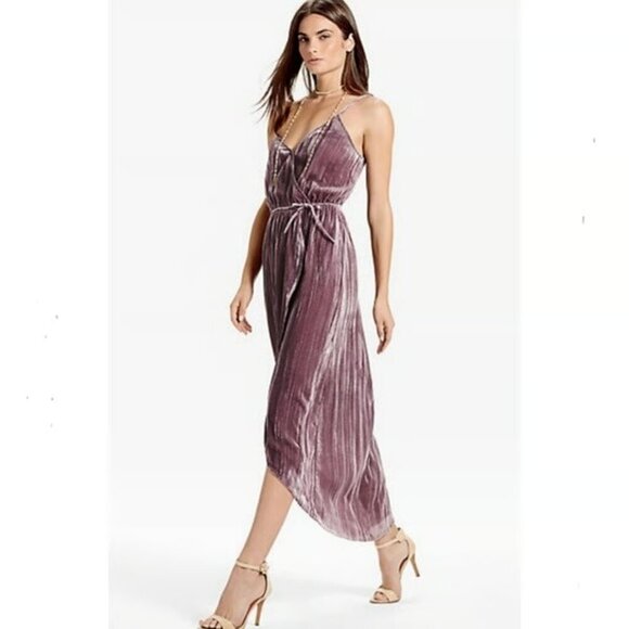 Lucky Brand Dress Womens Size XS Mauve Purple Faux Wrap Velvet Maxi Tulip Hem - Picture 3 of 16